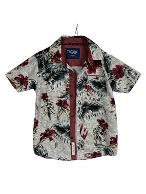 Craft + Flow Voyage Hawaiian Shirt Heather Gray Tropical Aloha Button Up Kids 4T